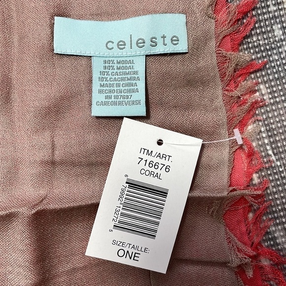 Celeste Coral Ombre Scarf NWT Modal Cashmere Blend Coral Brown One Size - Picture 8 of 8